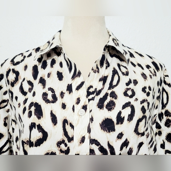 Chico’s Women Size XL Button Front Leopard Print Blouse 100% Cotton 3/4 Sleeve - Picture 2 of 13